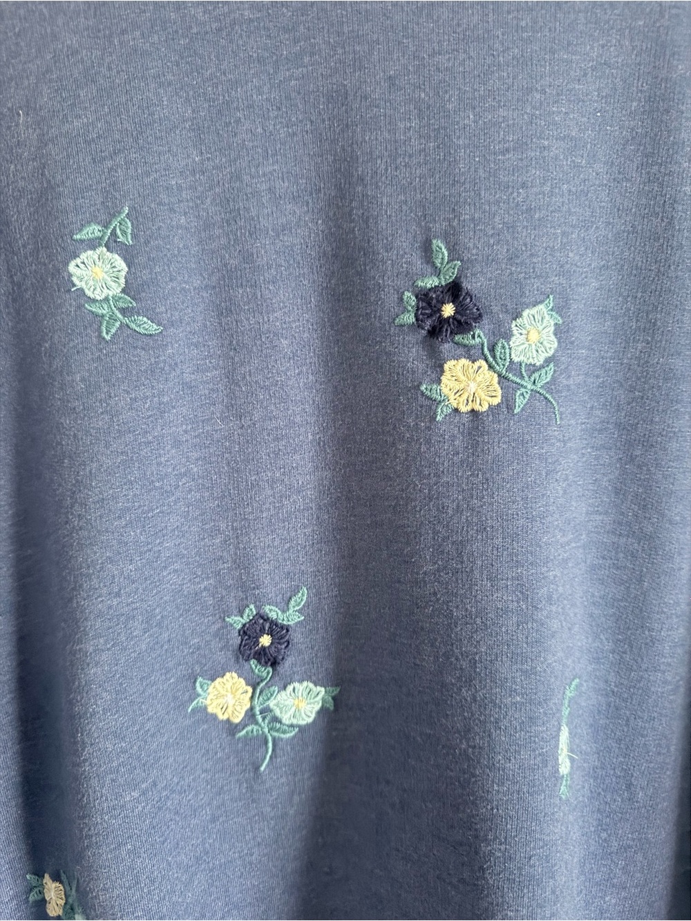 Women's Navy Blue Floral Embroidered Sweatshirt Cottagecore Artsy Whimsy Cosy - Picture 4 of 9